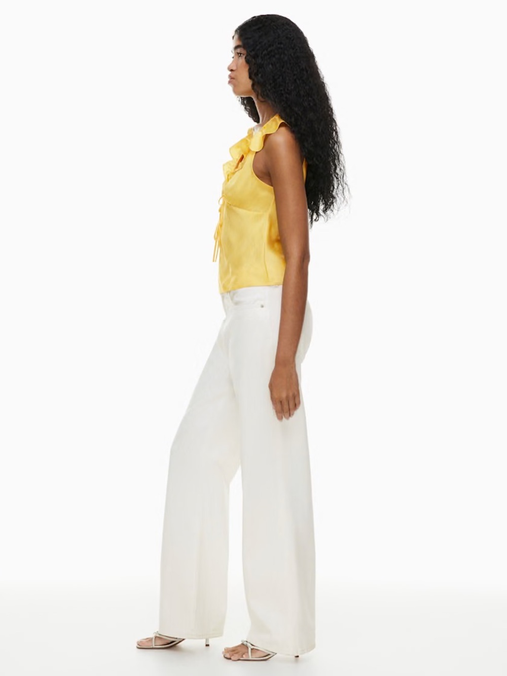 Aritzia Wilfred Tonka Yellow Satin Tie-Front Blouse Shirt Top - Picture 13 of 14